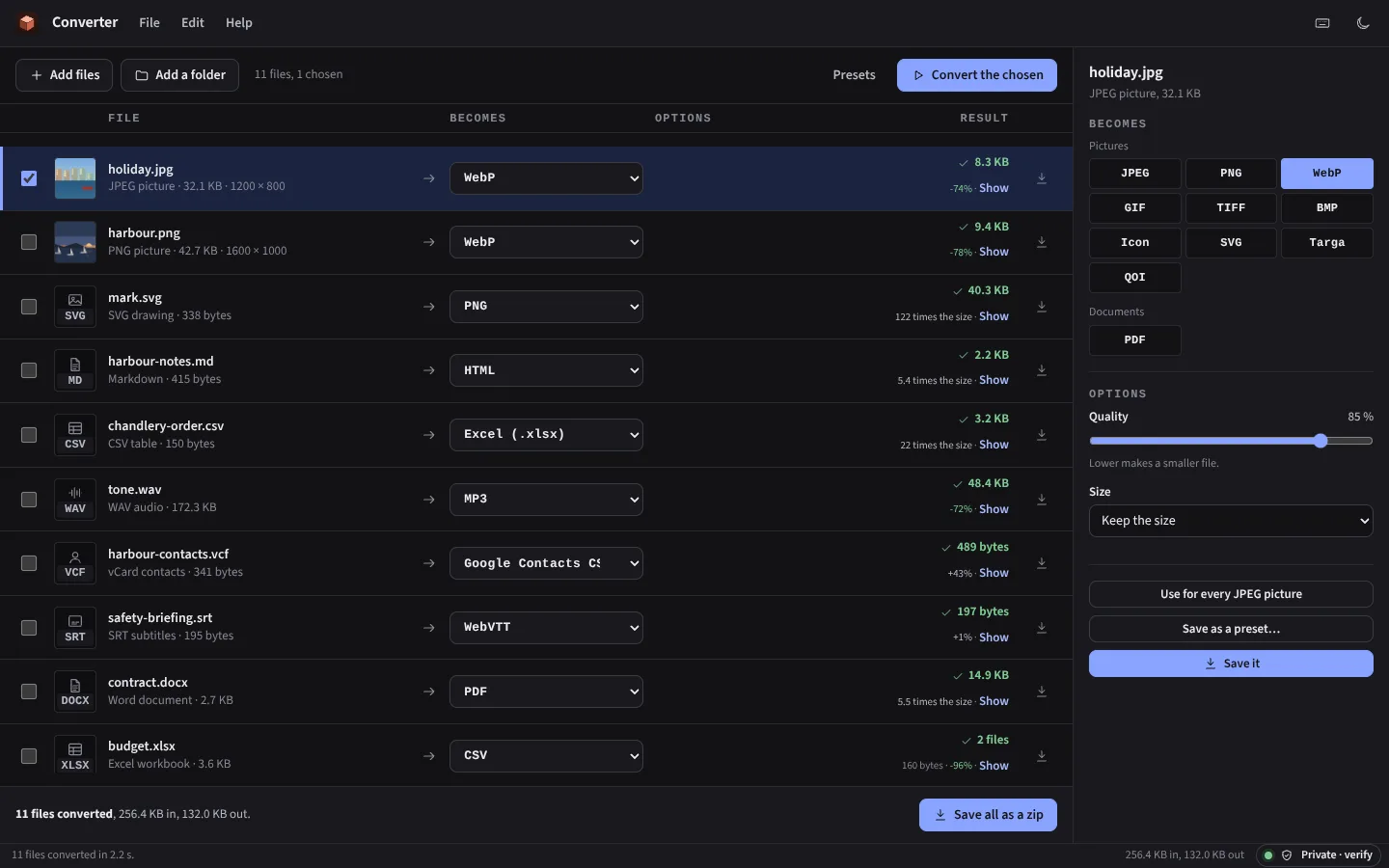 The same queue in the dark theme