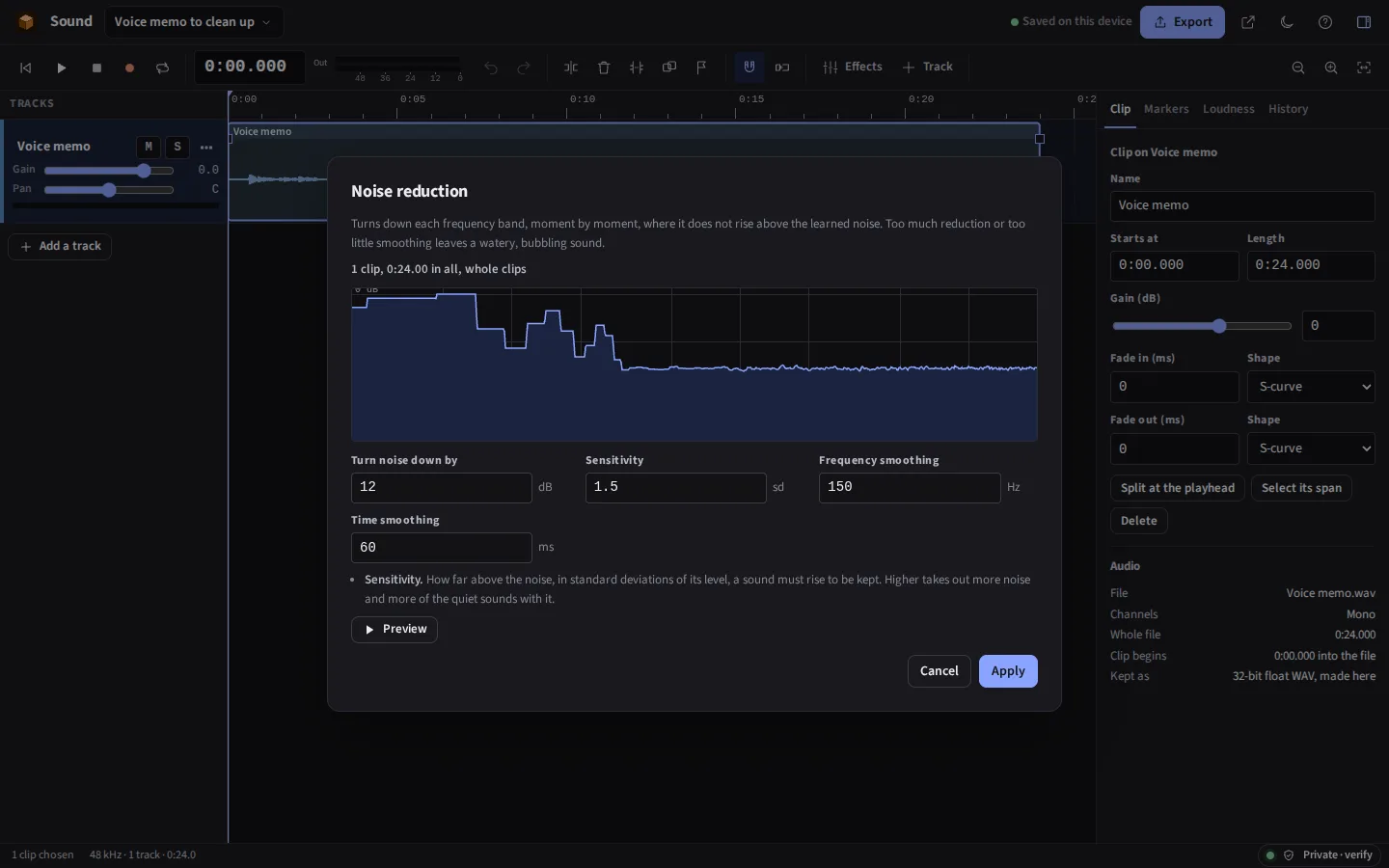The same window in the dark theme