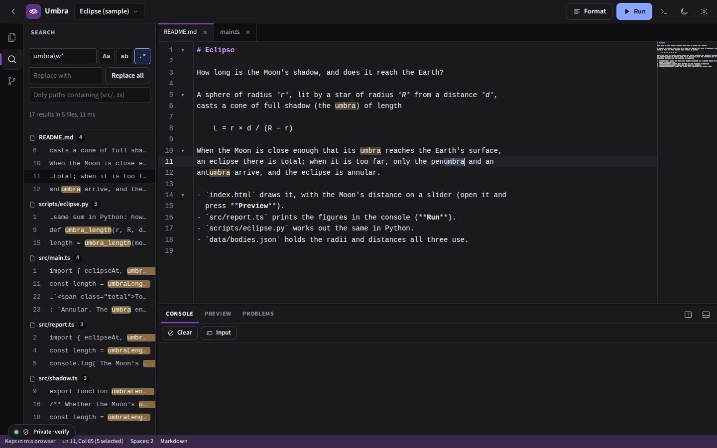 The same search in the dark theme